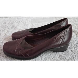 NEW Clarks Artisan Wedge Heel Comfort Leather Loafer Women Size 10 Brown Slip On